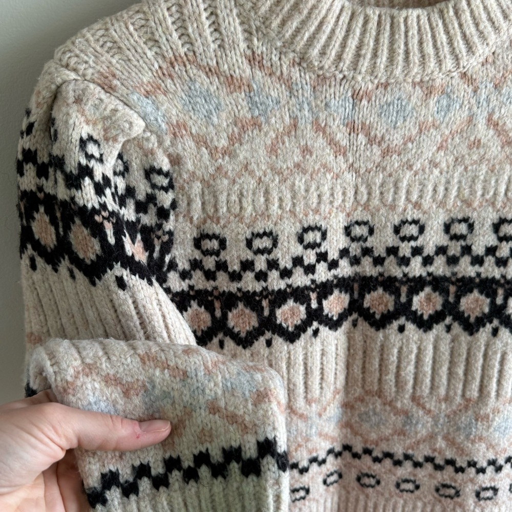 ASTR the Label Maria Mock Neck Fair Isle Knit Sweater - Ivory/Black - Medium - Picture 13 of 15